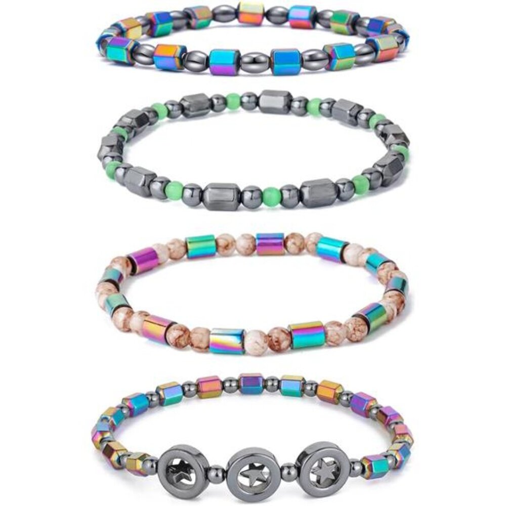 4pcs Hematite Anklet for Women - Hematite Stone Anklet Anxiety Relieve